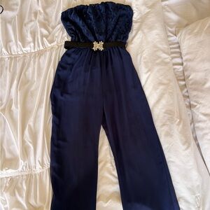 City Triangles Navy Strapless Jumpsuit with Belt